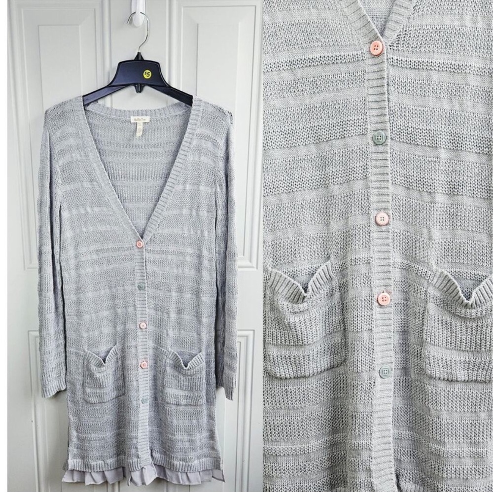 Matilda Jane Wonderment Stay Cozy Grey Duster Knit Cardigan Sweater Size Large
